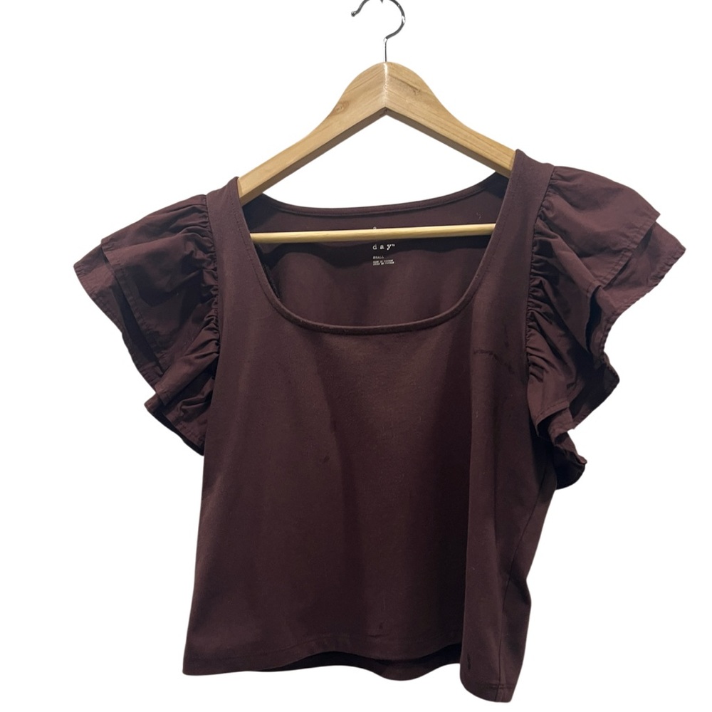 A new day Rich Brown Ruffle Sleeve Blouse - Picture 2 of 7